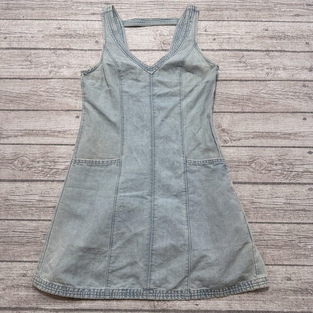 Abercrombie & Fitch Mini Dress Women's XS Blue Cotton Linen V-Neck Summer Casual